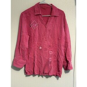 Tianello Women’s Pink Artsy Abstract Print 3/4 Sleeve Full Button Blouse Size M